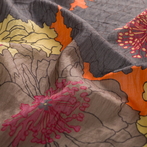 Charcoal Orange Hydrangea Print Tencel Scarf