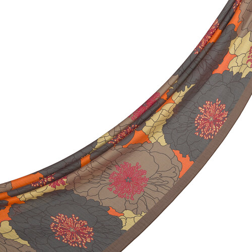 Charcoal Orange Hydrangea Print Tencel Scarf