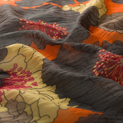 Charcoal Orange Hydrangea Print Tencel Scarf