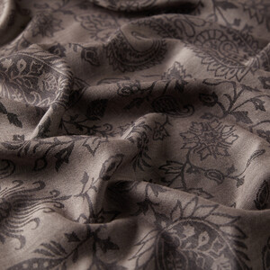 Charcoal Paisley Leaf Patterned Wool Silk Scarf - Thumbnail