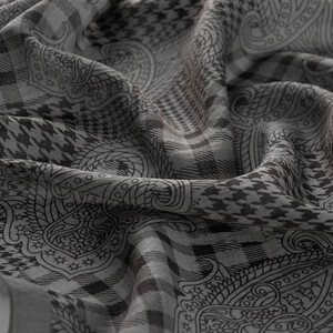 Charcoal Patchwork Paisley Print Tencel Scarf - Thumbnail