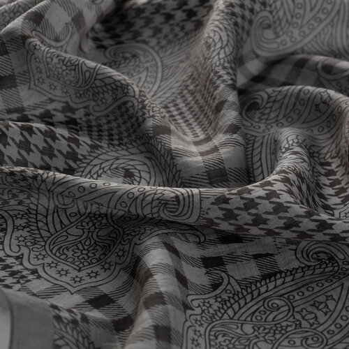 Charcoal Patchwork Paisley Print Tencel Scarf