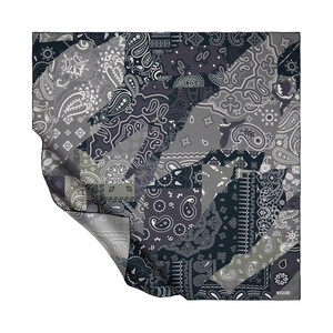 Charcoal Patchwork Patterned Twill Silk Scarf - Thumbnail
