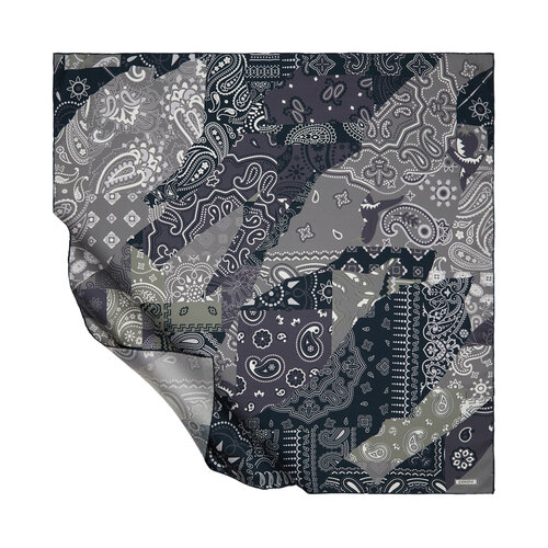 Charcoal Patchwork Patterned Twill Silk Scarf
