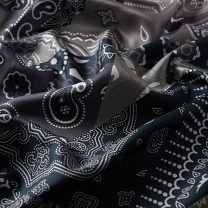 Charcoal Patchwork Patterned Twill Silk Scarf - Thumbnail