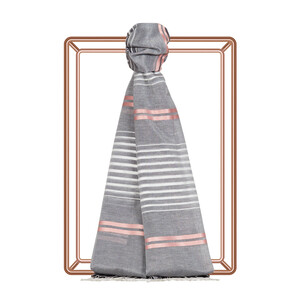 Charcoal Perspective Line Pattern Cotton Silk Scarf - Thumbnail