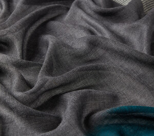 Charcoal Petrol Gradient Block Cord Wool Silk Scarf - Thumbnail