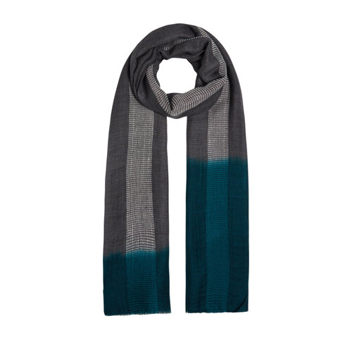 Charcoal Petrol Gradient Block Cord Wool Silk Scarf