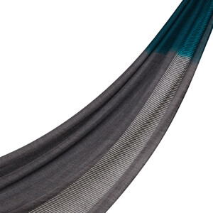 Charcoal Petrol Gradient Block Cord Wool Silk Scarf - Thumbnail