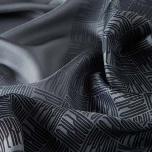 Charcoal Qufi Pattern Silk Twill Scarf - Thumbnail