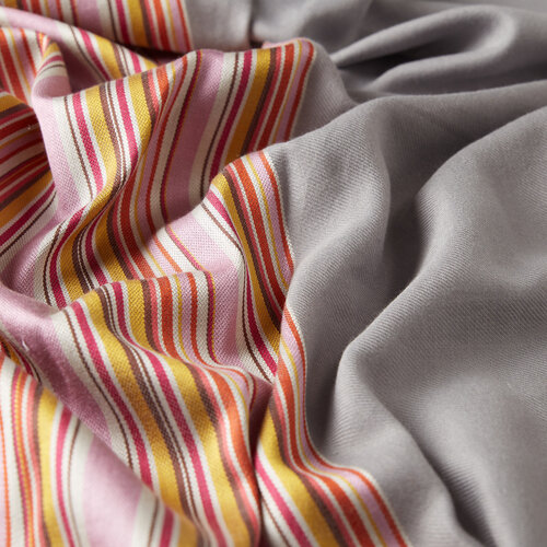 Charcoal Rainbow Striped Cotton Silk Scarf