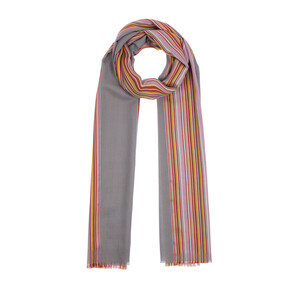 Charcoal Rainbow Striped Cotton Silk Scarf - Thumbnail