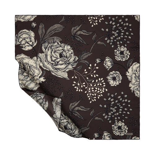 Charcoal Rosa Patterned Twill Silk Scarf