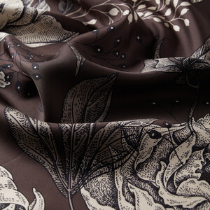 Charcoal Rosa Patterned Twill Silk Scarf - Thumbnail