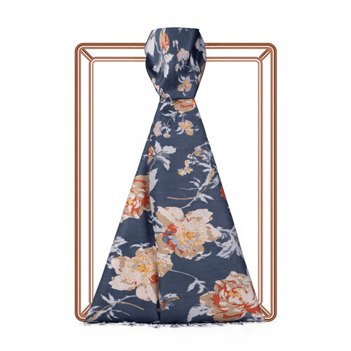 Charcoal Rose Bloom Print Silk Scarf
