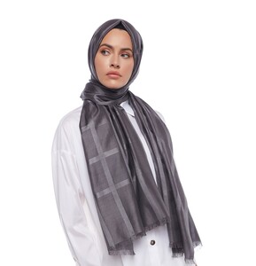 Charcoal Satin Silk Scarf - Thumbnail