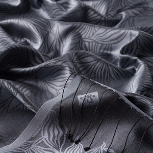 Charcoal Stylized Leaf Jacquard Silk Scarf - Thumbnail