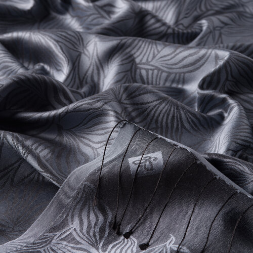 Charcoal Stylized Leaf Jacquard Silk Scarf