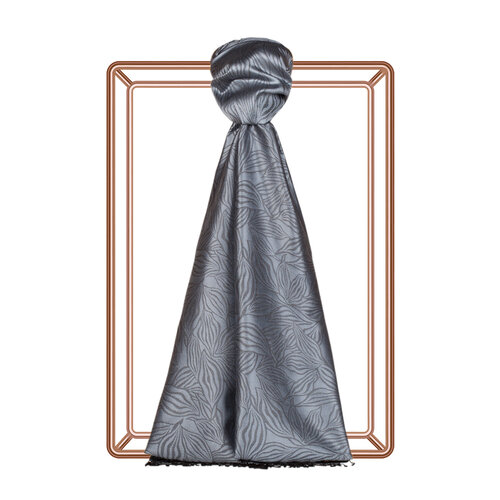 Charcoal Stylized Leaf Jacquard Silk Scarf