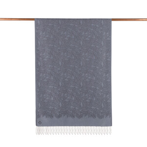 Charcoal Stylized Leaf Jacquard Silk Scarf - Thumbnail