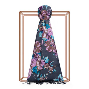 ipekevi - Charcoal Turquoise Dream Bouquet Silk Scarf