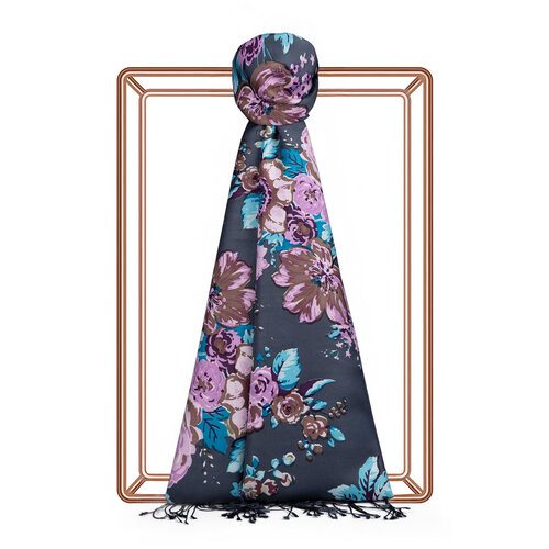 Charcoal Turquoise Dream Bouquet Silk Scarf