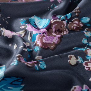 Charcoal Turquoise Dream Bouquet Silk Scarf - Thumbnail