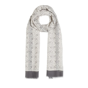 Charcoal Typo Monogram Cotton Silk Scarf - Thumbnail