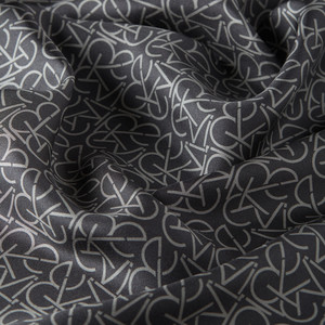 Charcoal Typo Monogram Silk Twill Scarf - Thumbnail