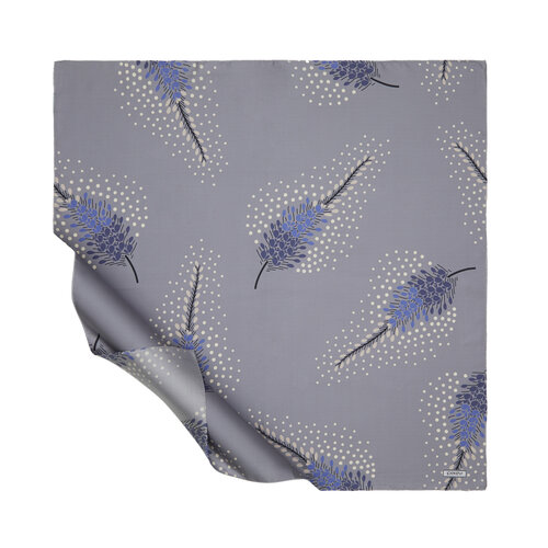 Charcoal White Celosia Flower Twill Silk Scarf