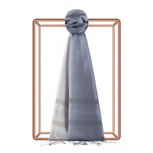 Charcoal White Mono Striped Gradient Silk Scarf - Thumbnail
