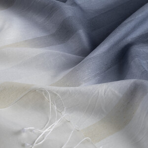Charcoal White Mono Striped Gradient Silk Scarf - Thumbnail