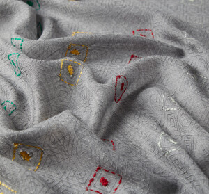 Charcoal Woven Ikat Wool Silk Scarf - Thumbnail
