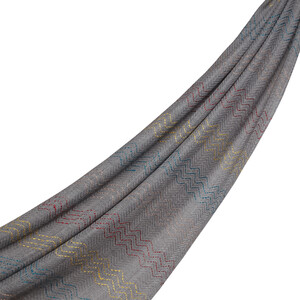 Charcoal Woven Zigzag Wool Silk Scarf - Thumbnail