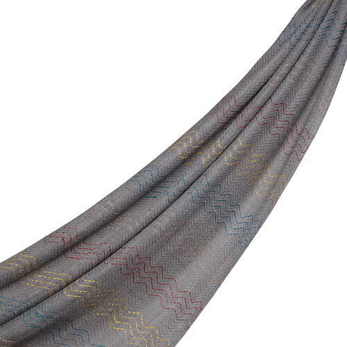 Charcoal Woven Zigzag Wool Silk Scarf