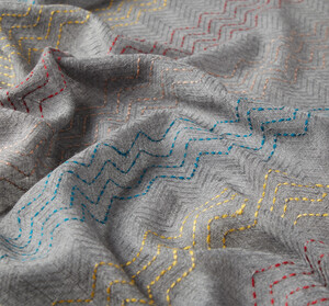 Charcoal Woven Zigzag Wool Silk Scarf - Thumbnail