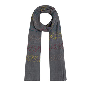 ipekevi - Charcoal Woven Zigzag Wool Silk Scarf (1)