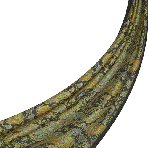 Charcoal Yellow Mezopotamya Print Tencel Scarf