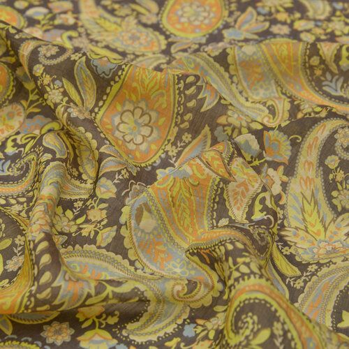 Charcoal Yellow Mezopotamya Print Tencel Scarf