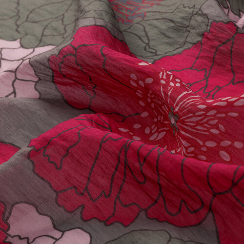 Cherry Grey Hydrangea Print Tencel Scarf