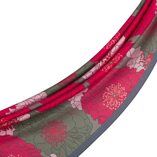 Cherry Grey Hydrangea Print Tencel Scarf
