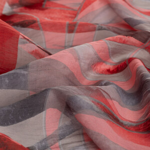Cherry Grey Mono Wave Print Tencel Scarf - Thumbnail