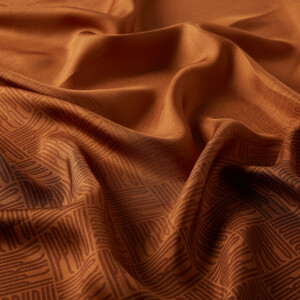 Chocolate Qufi Pattern Silk Twill Scarf - Thumbnail