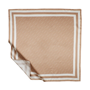 ipekevi - ايشارب حرير تويل لون بني فاتح مخطط بطبعة توقيع الماركة