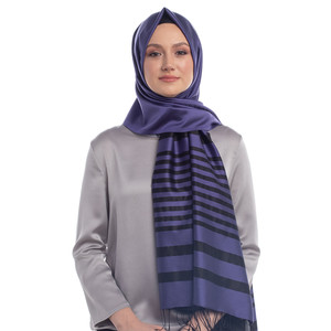 Classic Violet Meridian Striped Silk Scarf - Thumbnail