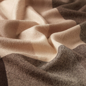 Coffee Block Pattern Wool Scarf Shawl - Thumbnail