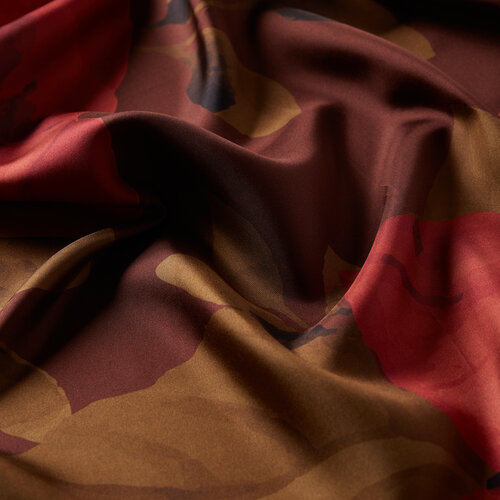 Coffee Burgundy Ivy Rose Patterned Twill Silk Scarf