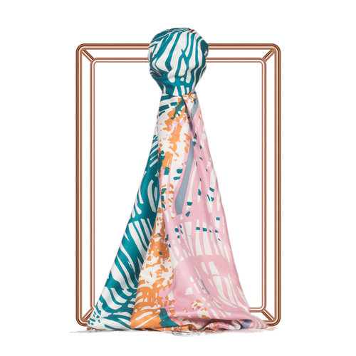 Colorful Zebra Print Silk Scarf Model 04