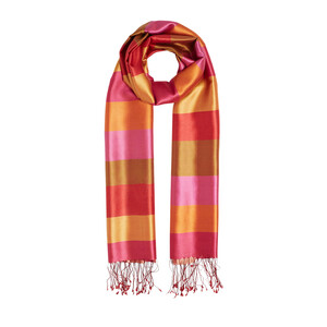 Copper Block Striped Reversible Silk Scarf - Thumbnail