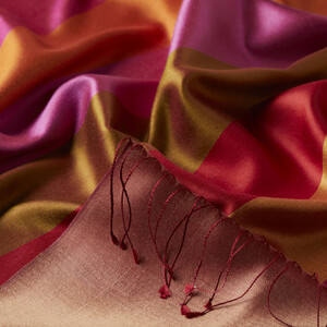 Copper Block Striped Reversible Silk Scarf - Thumbnail